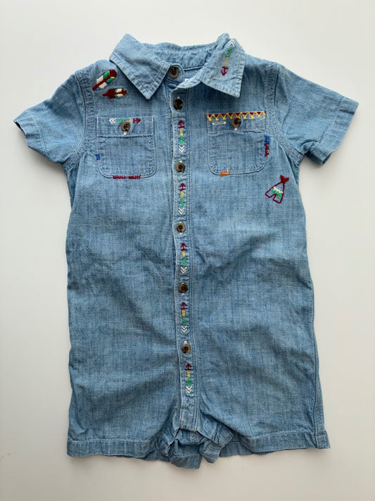 Ralph Lauren Onesie - Blue 100% Cotton Embroidered Chambray | size 9 Months