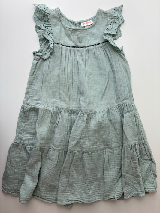 Cat & Jack Dress - Green Eyelet Sleeve Tiered | size 6