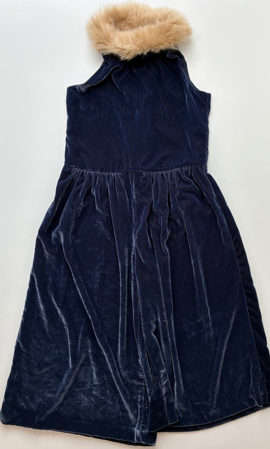 Janie and Jack Jumpsuit - Navy Blue Velvet + Fur Collar | size 5T