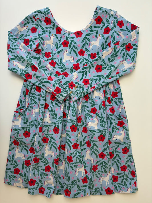 Hanna Andersson Dress - Blue Flora Unicorns | size 5T