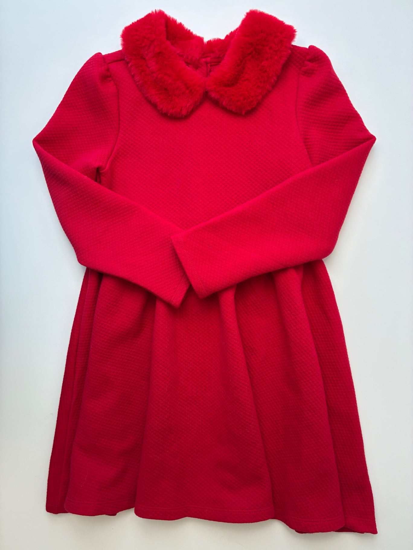Janie and Jack Dress - Red Textured + Fur Collar | size 6