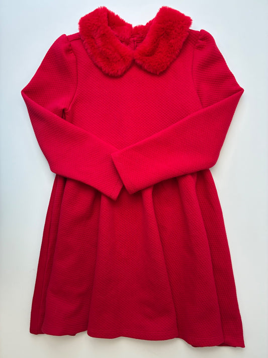 Janie and Jack Dress - Red Textured + Fur Collar | size 6