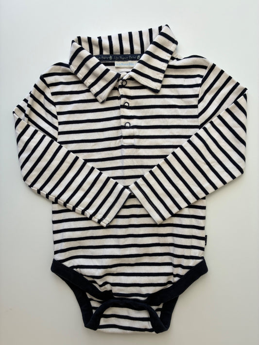 JoJo Maman Bebe Onesie - Navy Blue Striped Button Up | size 2T/3T