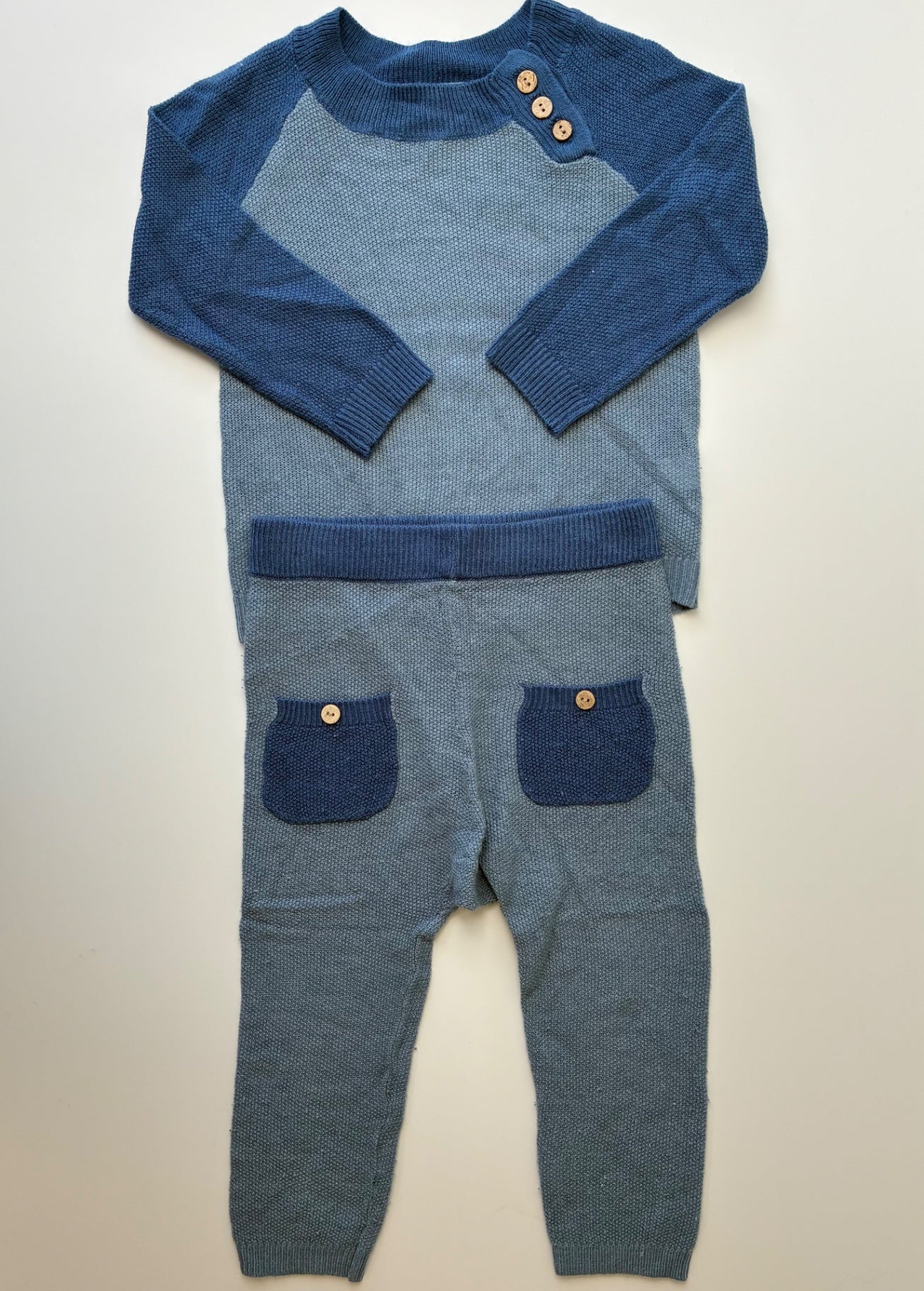Peek 2 Piece Ensemble - Blue Knit Raglan Shirt + Sweatpants | size 18 - 24 Months