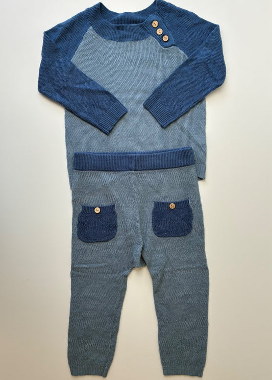 Peek 2 Piece Ensemble - Blue Knit Raglan Shirt + Sweatpants | size 18 - 24 Months