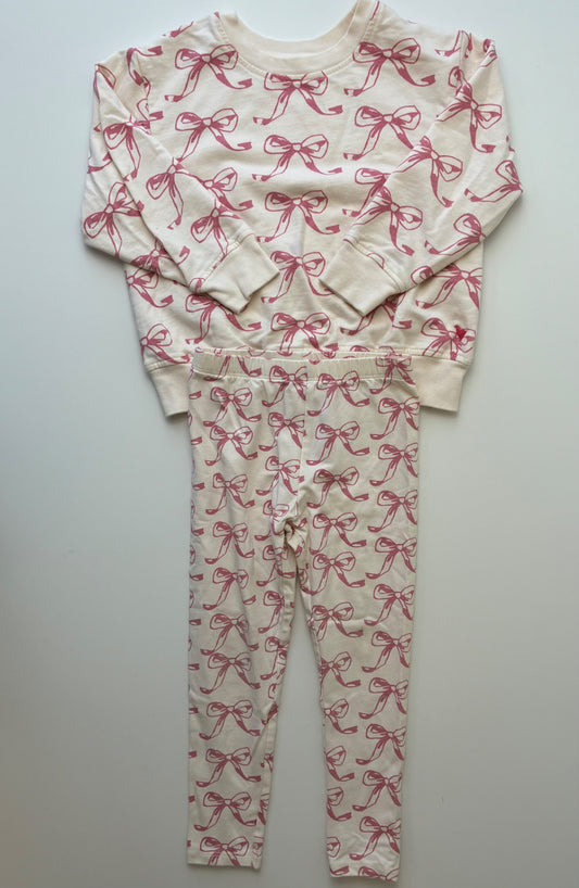 Pink Chicken 2 Piece Ensemble - Pink Bows Crewneck + Leggings | size 4T