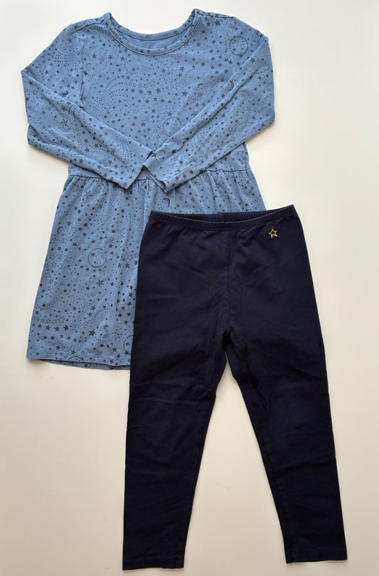 EGG New York 2 Piece Ensemble - Blue Star Dress + Solid Leggings | size 4T