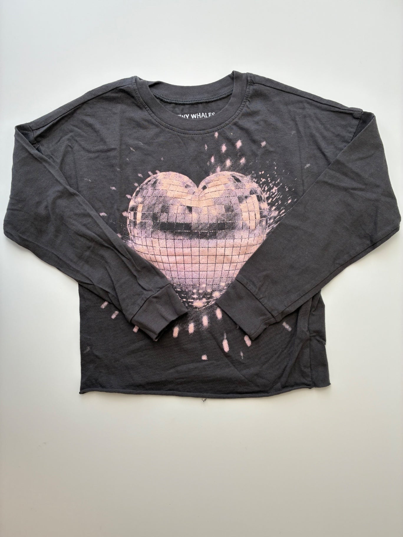 Tiny Whales Long Sleeve T-Shirt - Gray Disco Ball Heart | size 4T