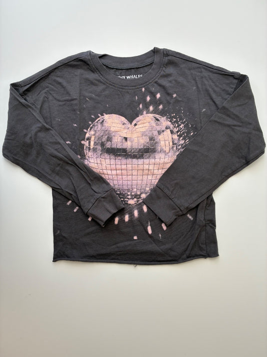 Tiny Whales Long Sleeve T-Shirt - Gray Disco Ball Heart | size 4T