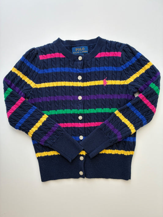 Polo Ralph Lauren Sweater - Navy Blue Rainbow Stripe Cable Knit Cardigan | size 5T