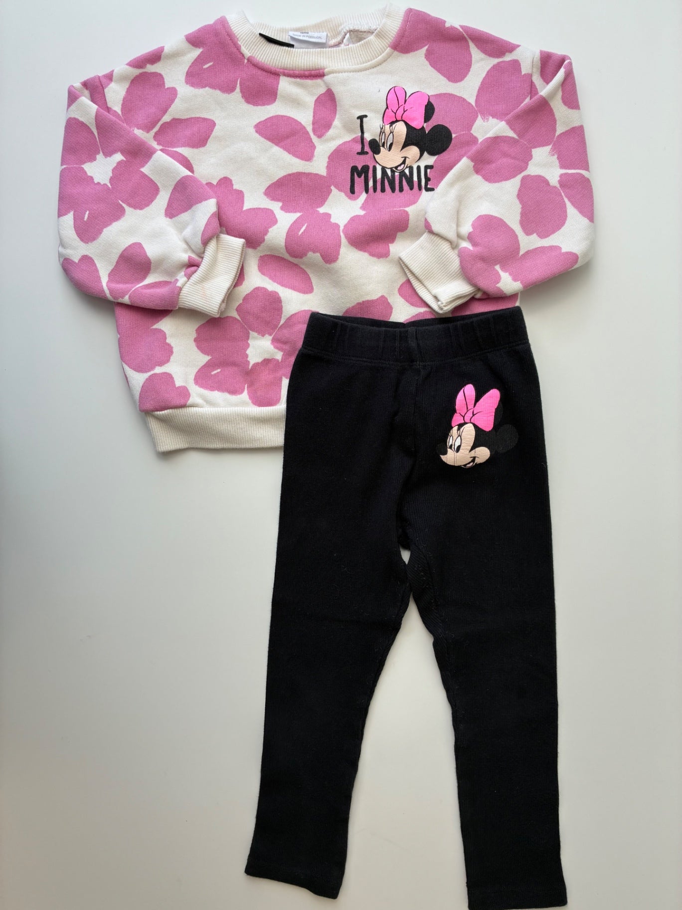 Zara 2 Piece Ensemble - Pink Minnie Mouse Crewneck + Ribbed Leggings | size 4T