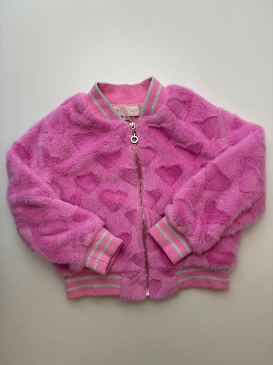 Truly Me Jacket - Pink Fuzzy Hearts Full Zip | size 4T
