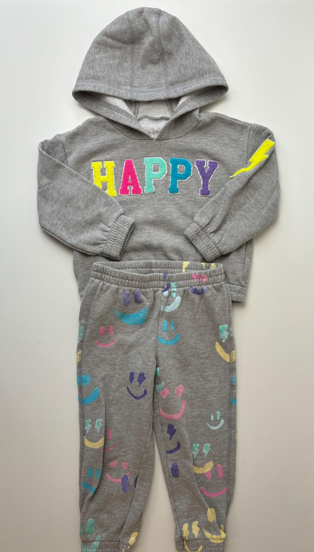 Chaser 2 Piece Ensemble - Gray Happy Hoodie + Smiley Face Joggers | size 4T