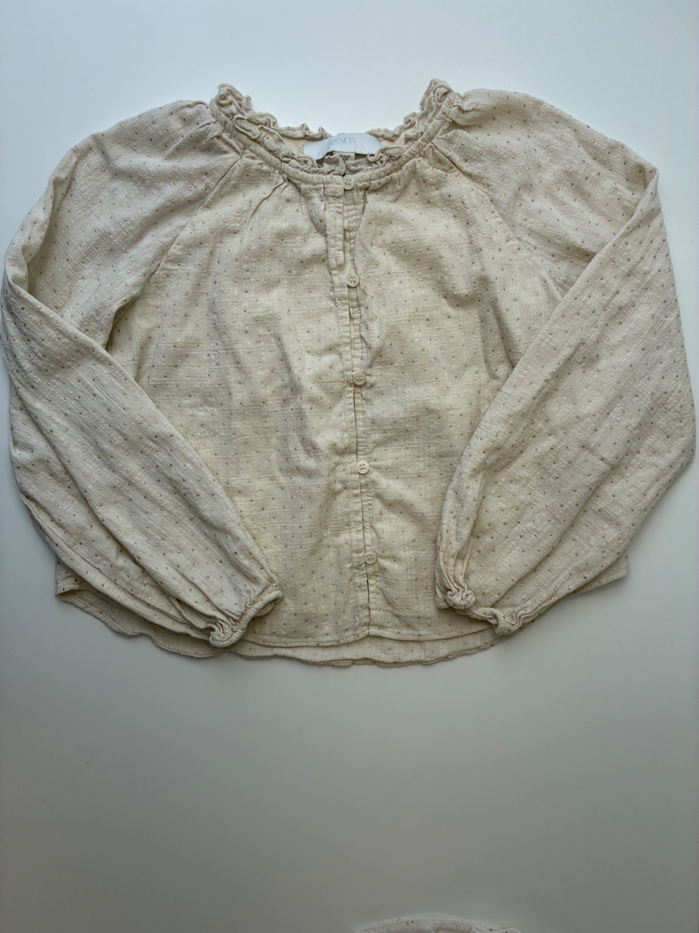Zara Shirt - Cream Gold Polka Dot Blouse | size 9/10