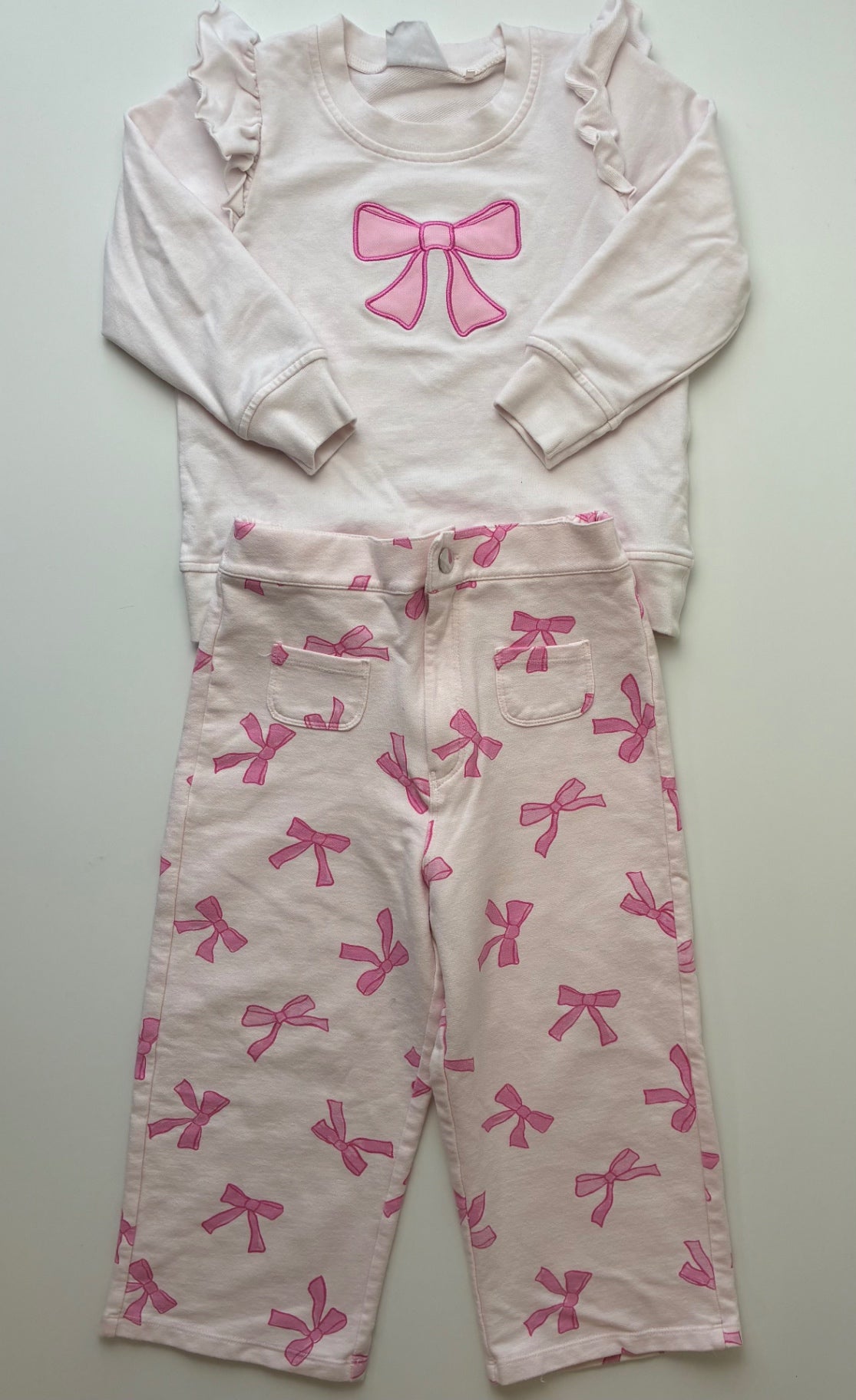 Angel Dear 2 Piece Ensemble - Pink Bow Crewneck + Sweatpants | size 4T