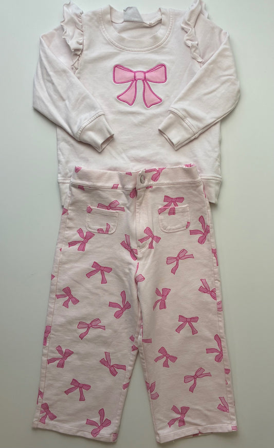 Angel Dear 2 Piece Ensemble - Pink Bow Crewneck + Sweatpants | size 4T