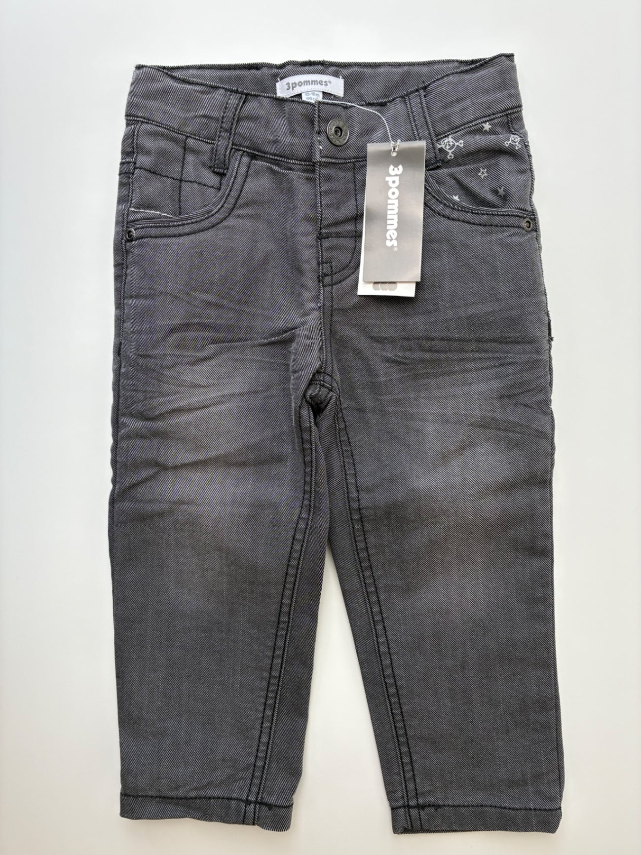 3 Pommes Pants - Gray Skinny Double Lining | size 12 - 18 Months