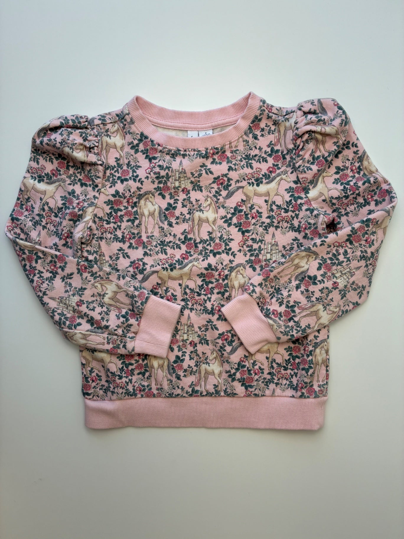 Janie and Jack Sweatshirt - Pink Floral + Unicorn Crewneck | size 6