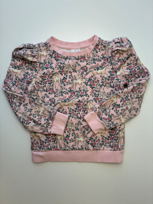 Janie and Jack Sweatshirt - Pink Floral + Unicorn Crewneck | size 6