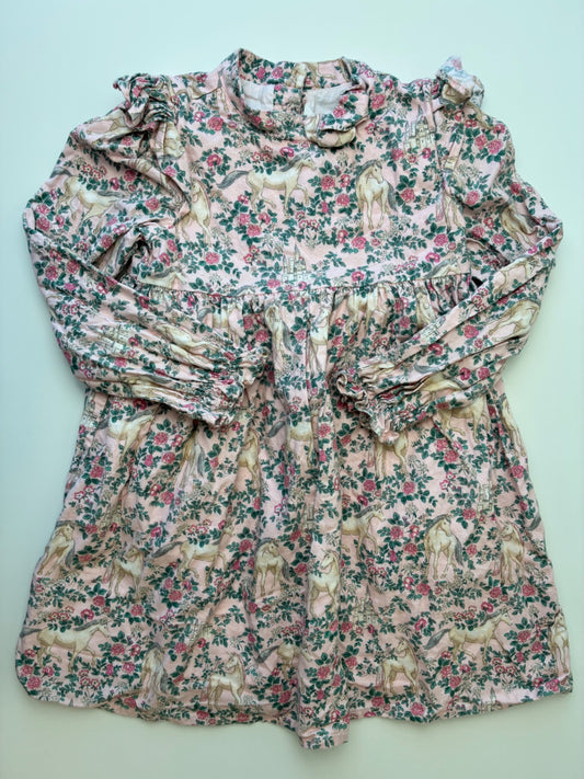 Janie and Jack Dress - Pink Floral + Unicorns | size 5T