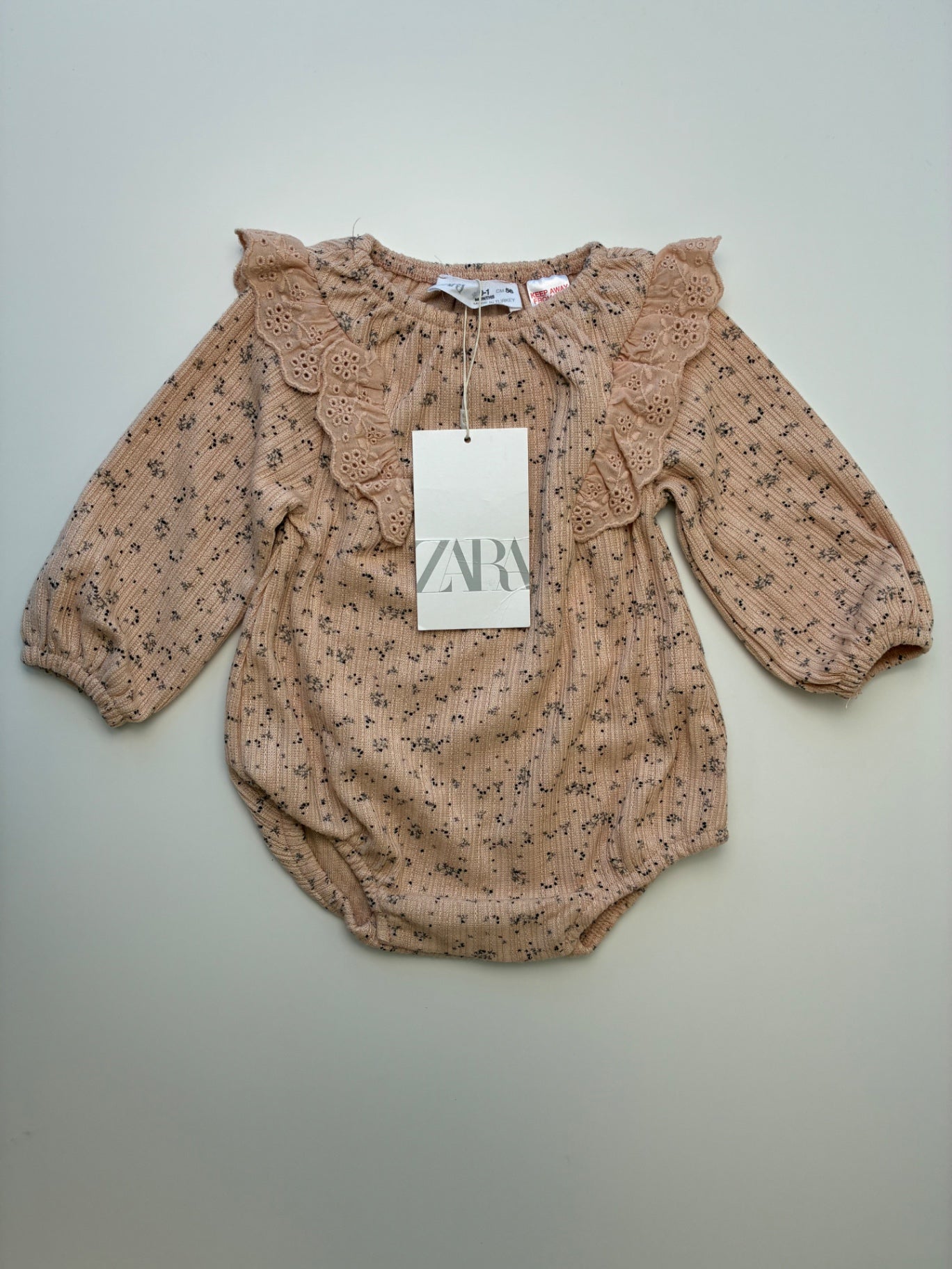 Zara Onesie - Pink Floral Knit + Eyelet Ruffle | size 0 - 1 Months