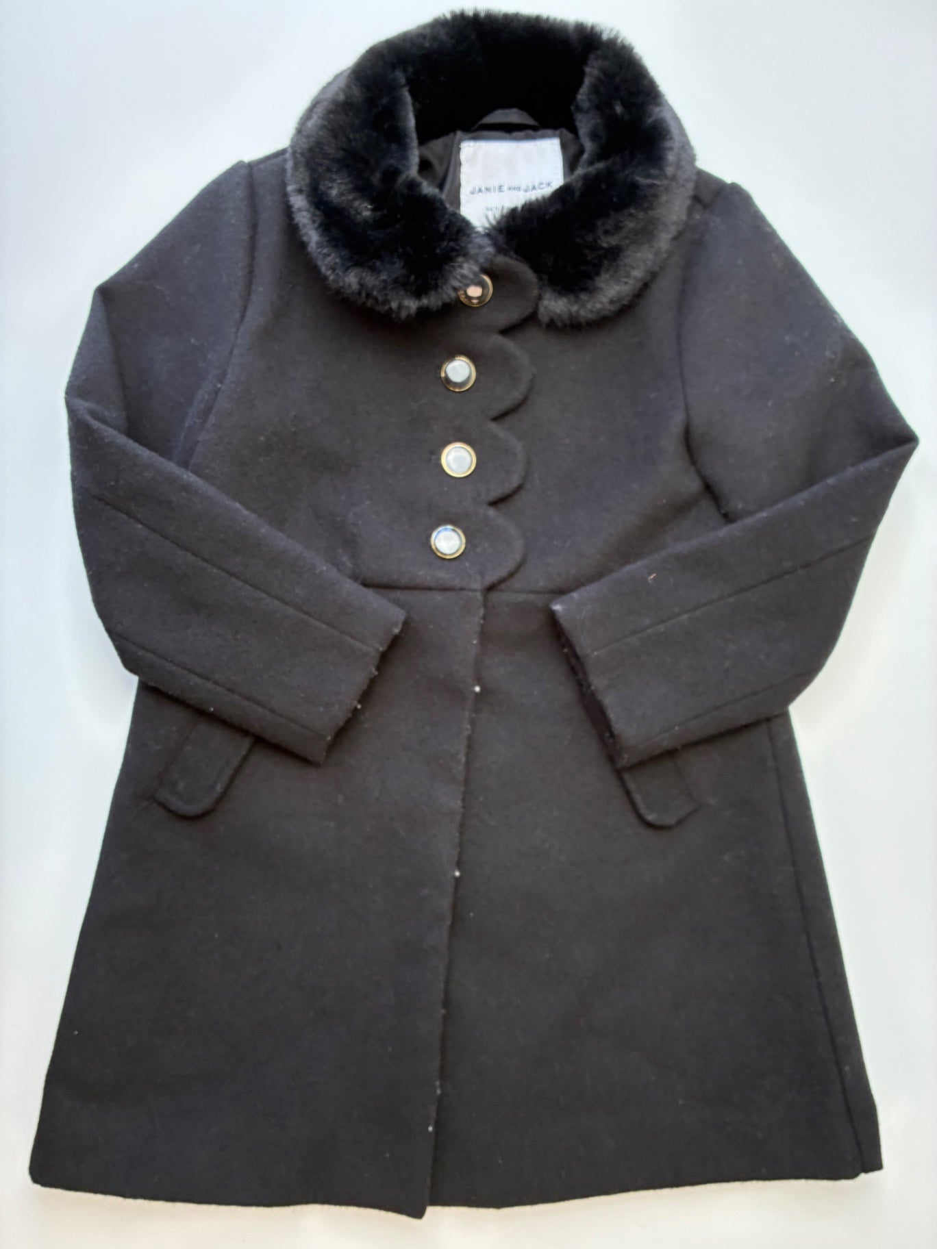 Janie and Jack Coat - Black Fur Collar Overcoat | size 3T/4T