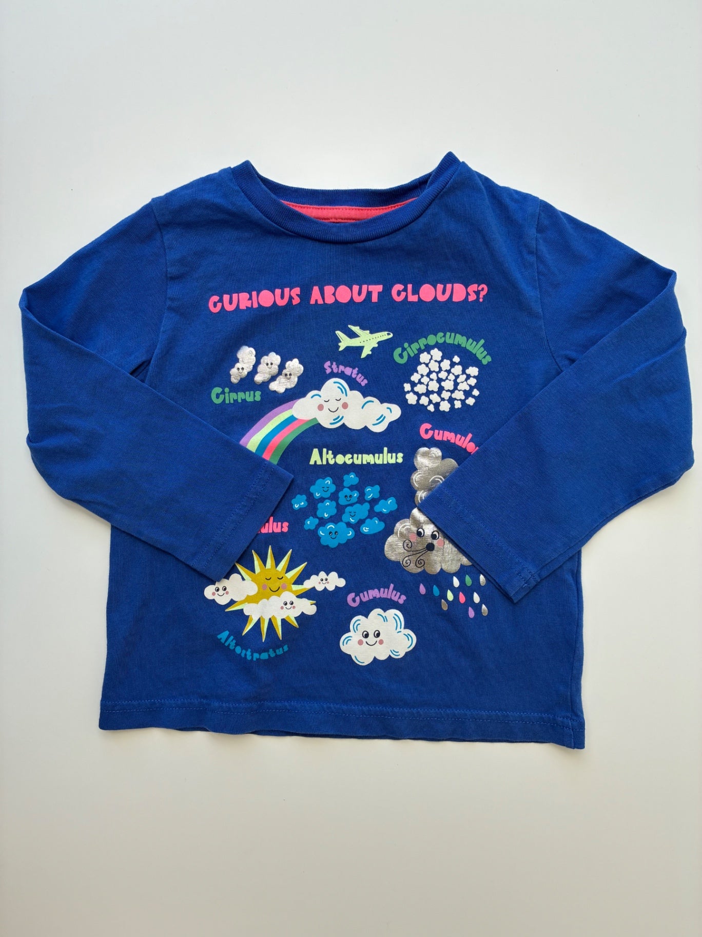 Mini Boden Long Sleeve T-Shirt - Blue 'Curious About Clouds' Graphic | size 2T/3T