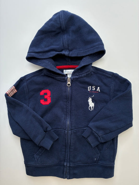 Ralph Lauren Sweatshirt - Navy Blue USA Zip Up Hoodie | size 24 Months