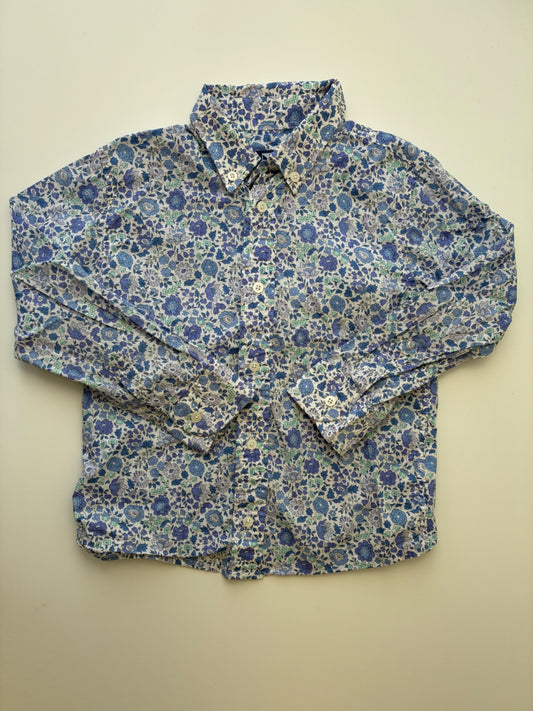 Thomas Brown Shirt - Blue Floral Button Down | size 6/7