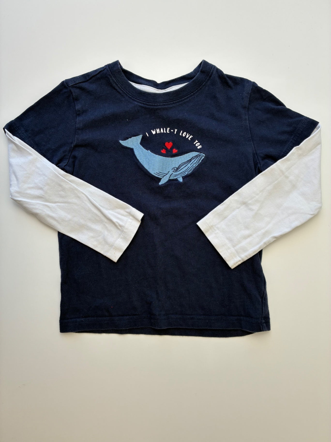 Janie and Jack Long Sleeve T-Shirt - Navy Blue Embroidered Whale | size 4T