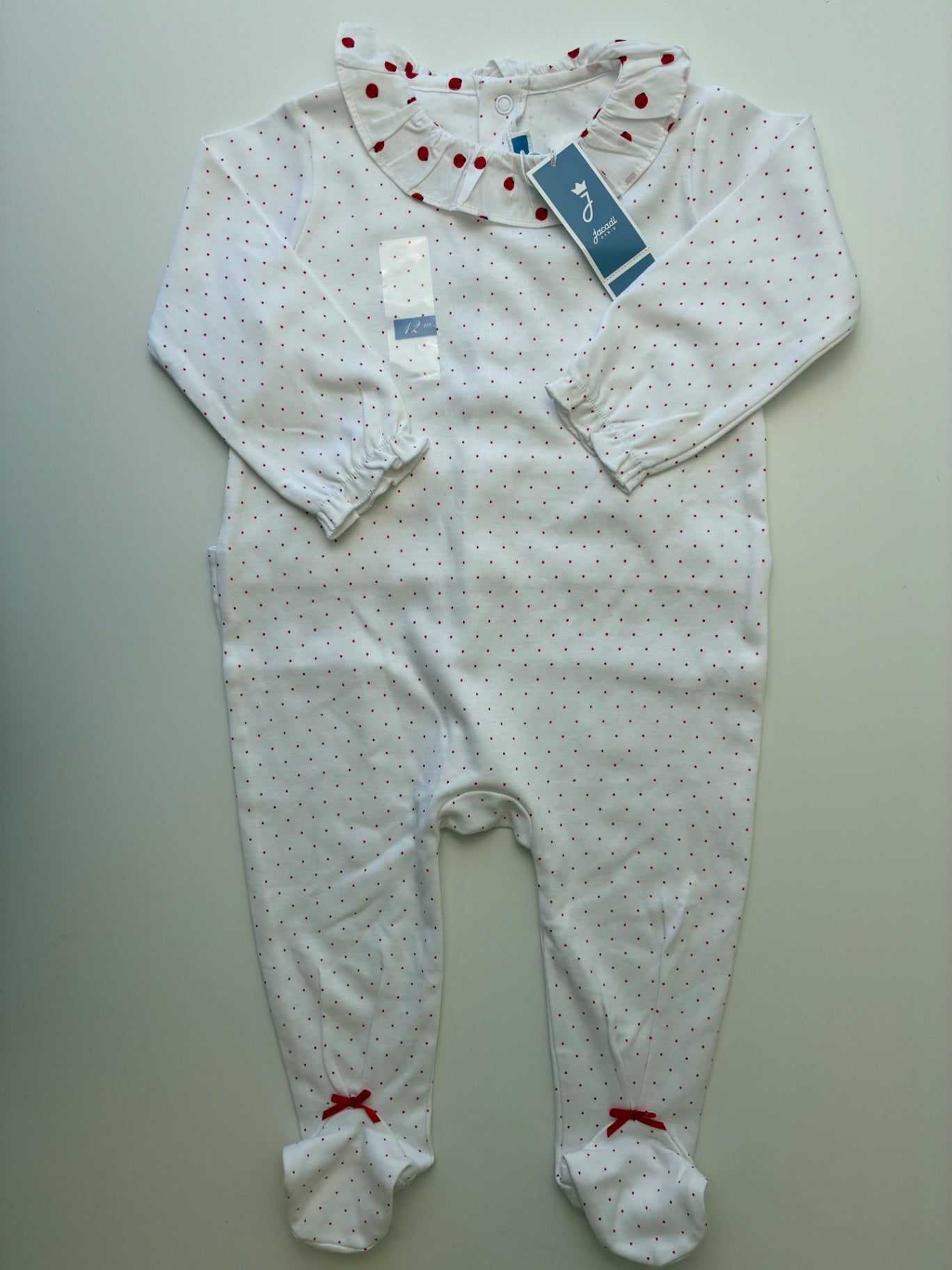 Jacadi Onesie - White Ladybugs 100% Cotton | size 12 Months