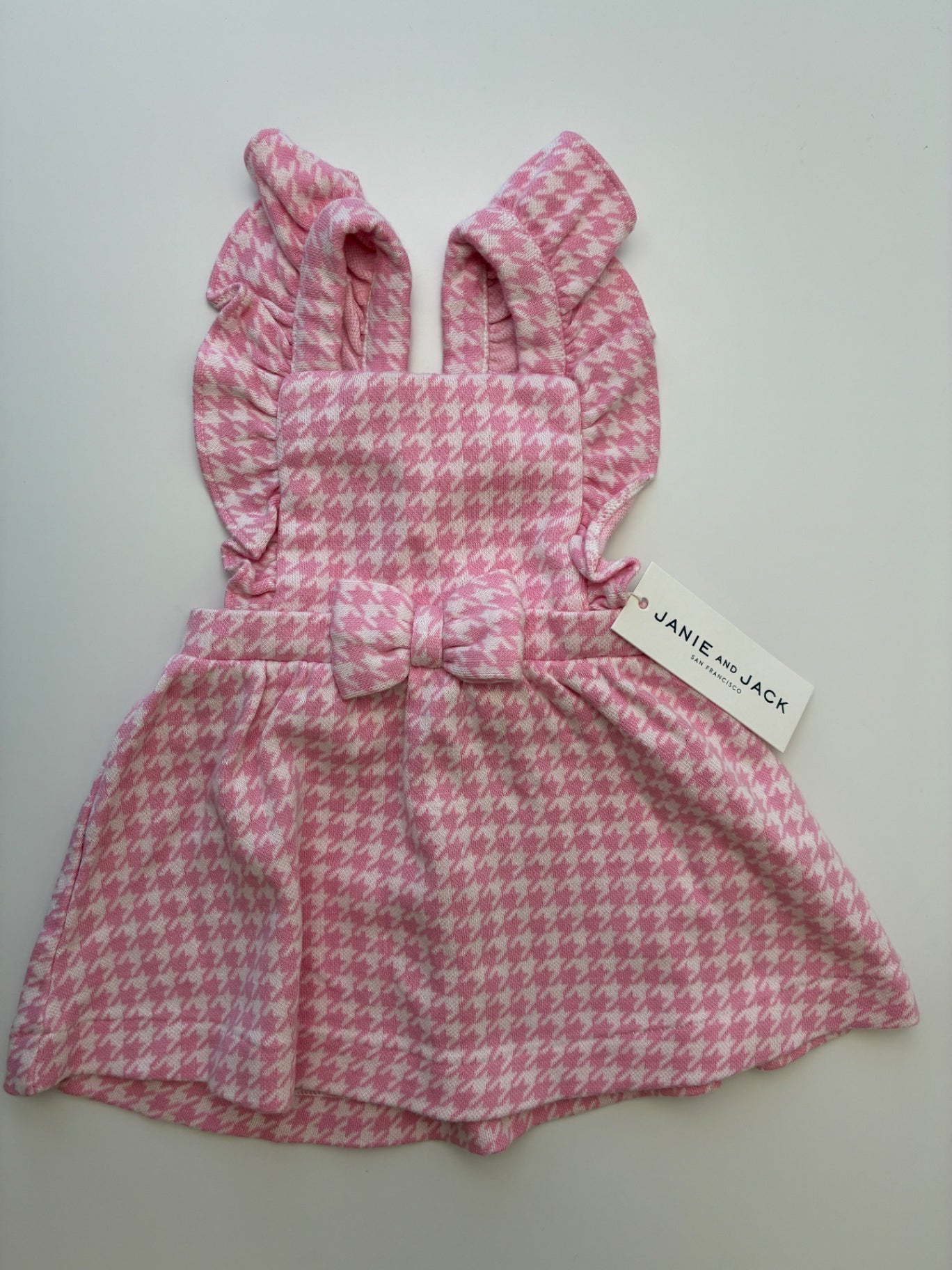 Janie and Jack Dress - Pink Houndstooth Pinafore | size 0 - 3 Months