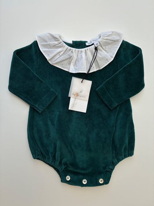 Bebe Organic Onesie - Green Velour w/ Collar | size 3 Months