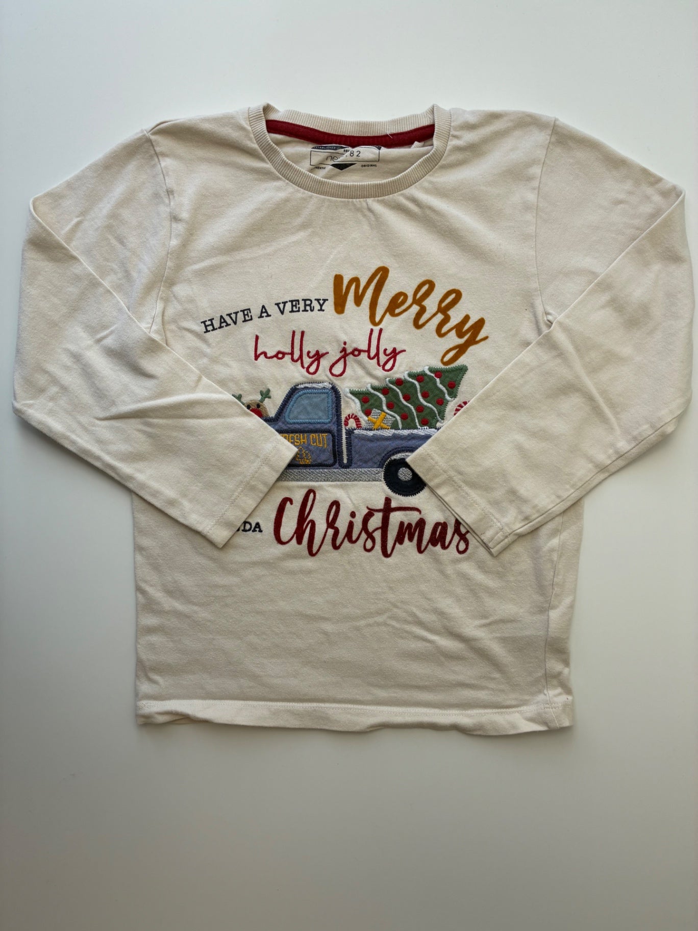 Next US Long Sleeve T-Shirt - Tan Holly Jolly Truck | size 6/7