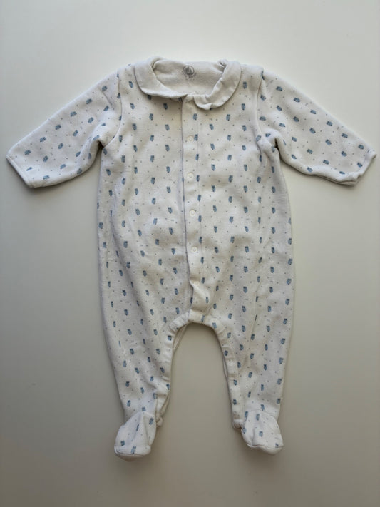 Petit Bateau Onesie - White Velour Owls | size 6 Months