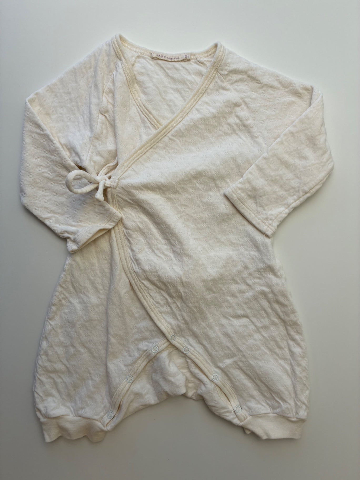 Tane Organics Onesie - Cream Pointelle Wrap Onesie | size 9 - 12 Months