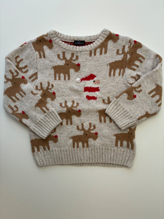 Next US Sweater - Gray Santa + Reindeer | size 2T/3T