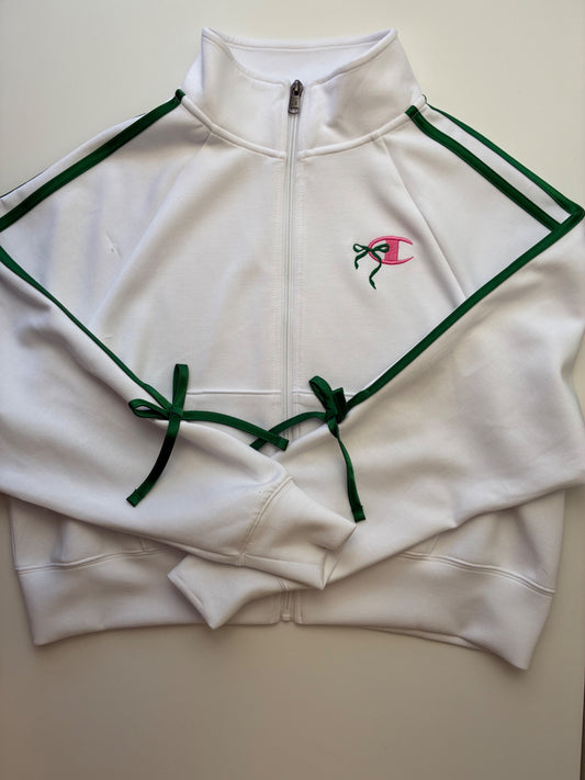 Champion Sweatshirt - White Bow Detail Zip Up | size 10/12