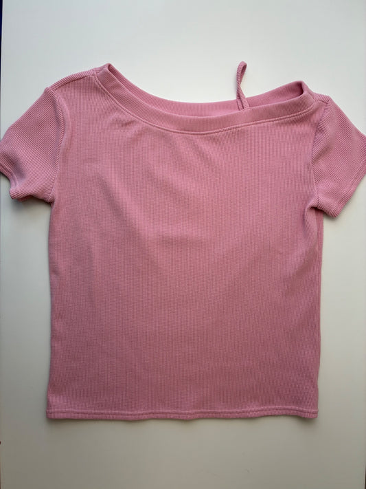 Abercrombie Kids Shirt - Pink Waffle Knit Cold Shoulder | size 13/14