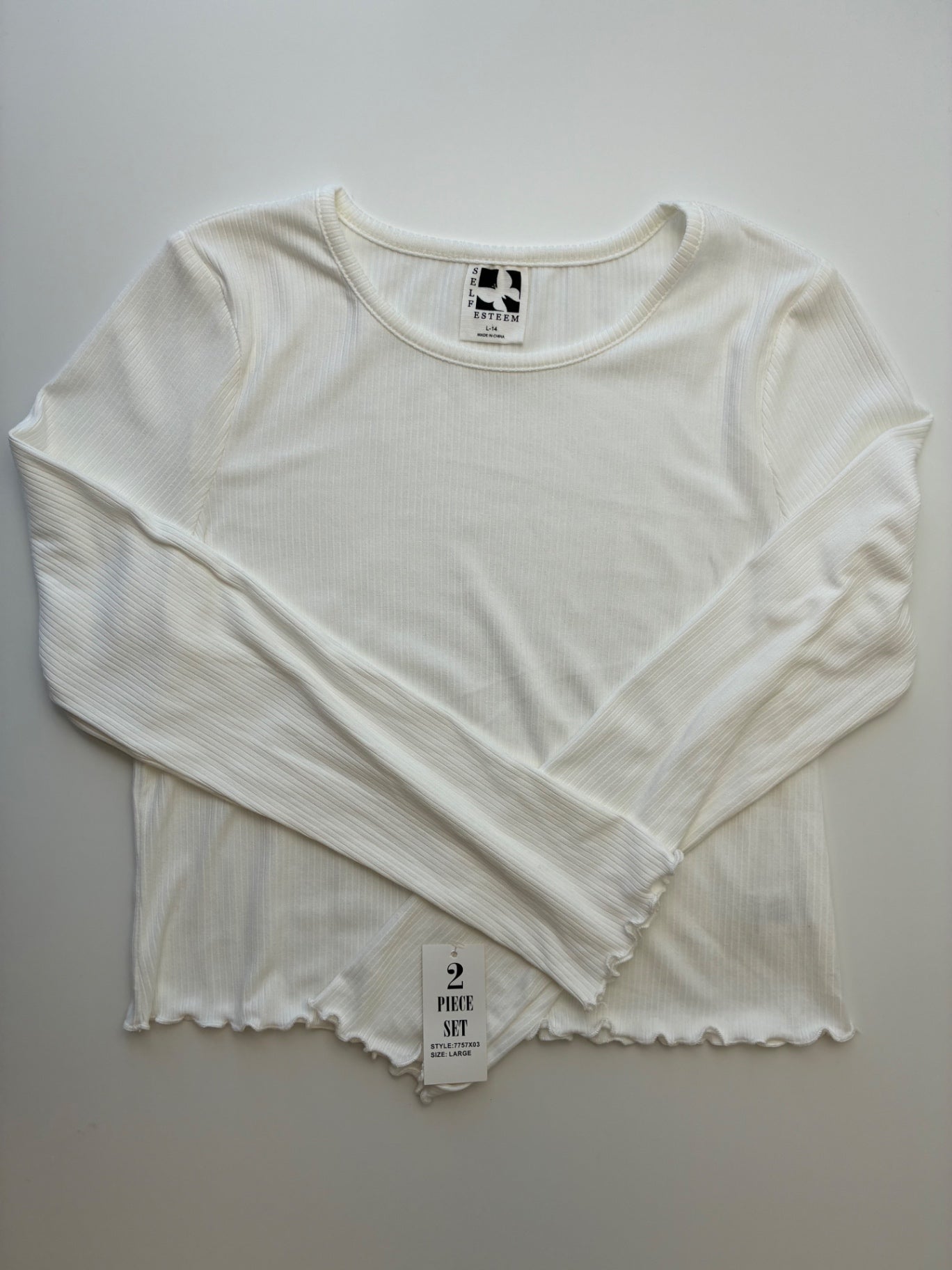 Self Esteem Long Sleeve T-Shirt - Cream Ribbed | size 14