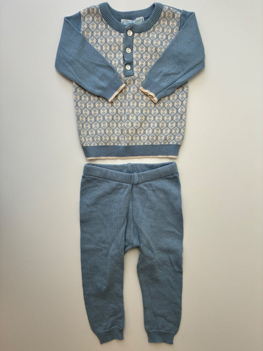 Feltman Brothers 2 Piece Ensemble - Blue 100% Cotton Knit Sweater + Leggings | size 3 Months