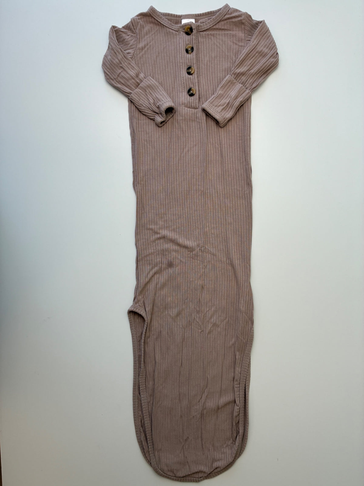 Lou Lou Onesie - Brown Ribbed Knotted Gown | size Newborn