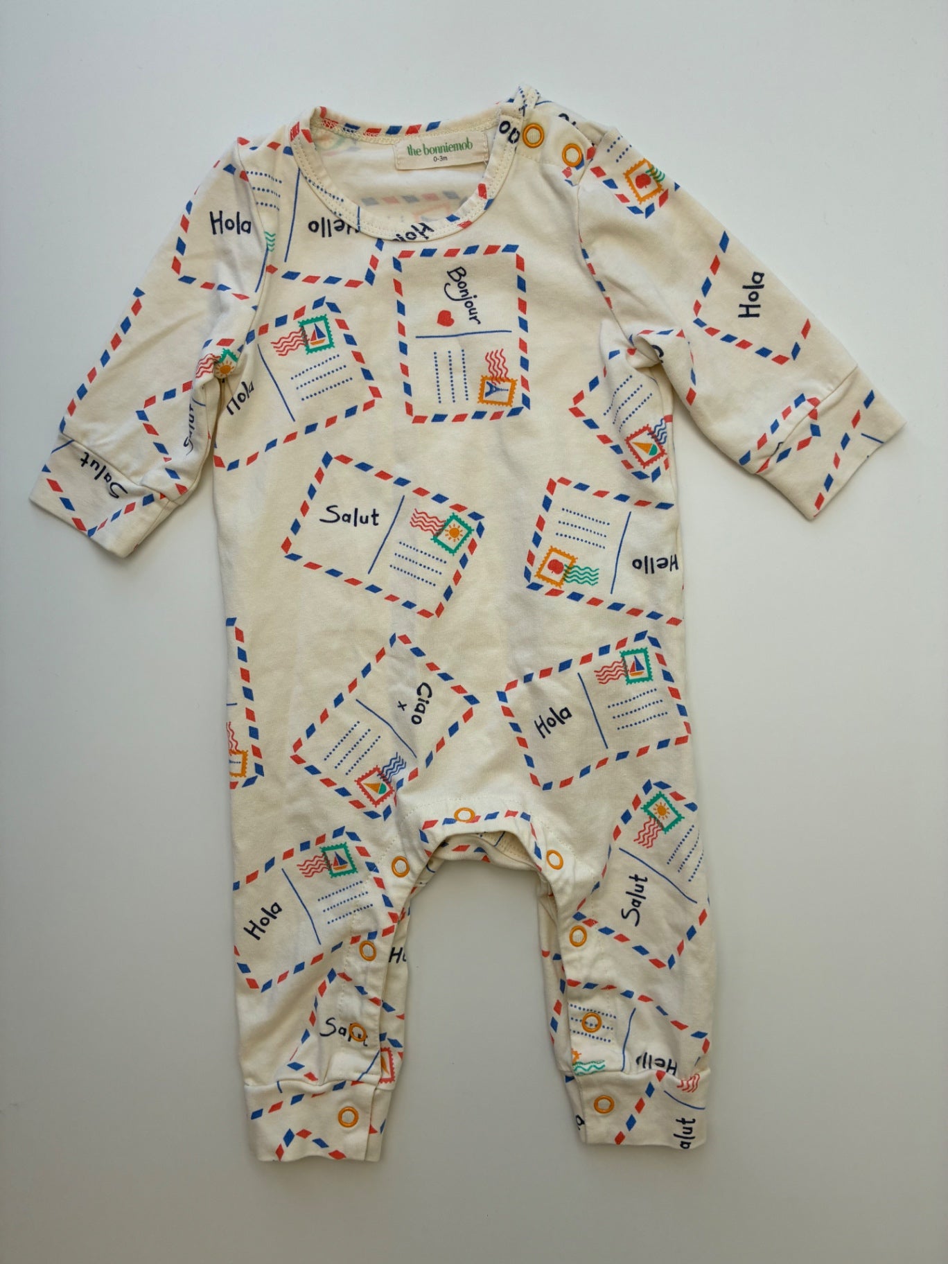 The Bonniemob Onesie - Cream Postcards | size 0 - 3 Months