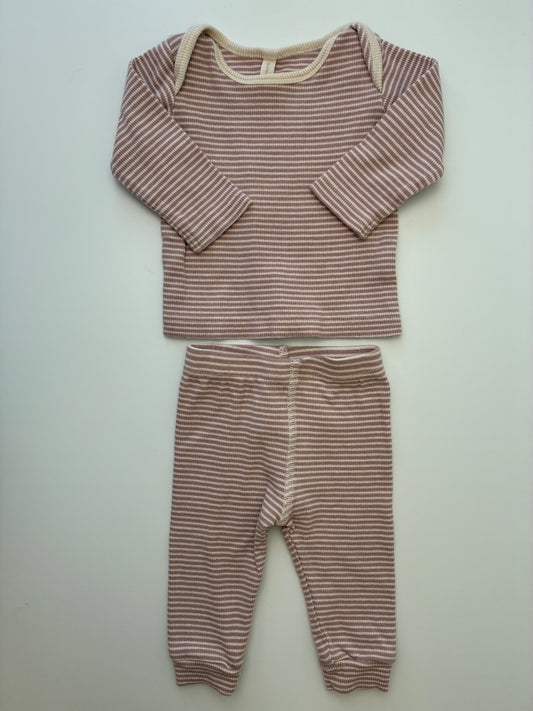 Quincy Mae 2 Piece Ensemble - Pink Striped Long Sleeve + Leggings | size 3 - 6 Months