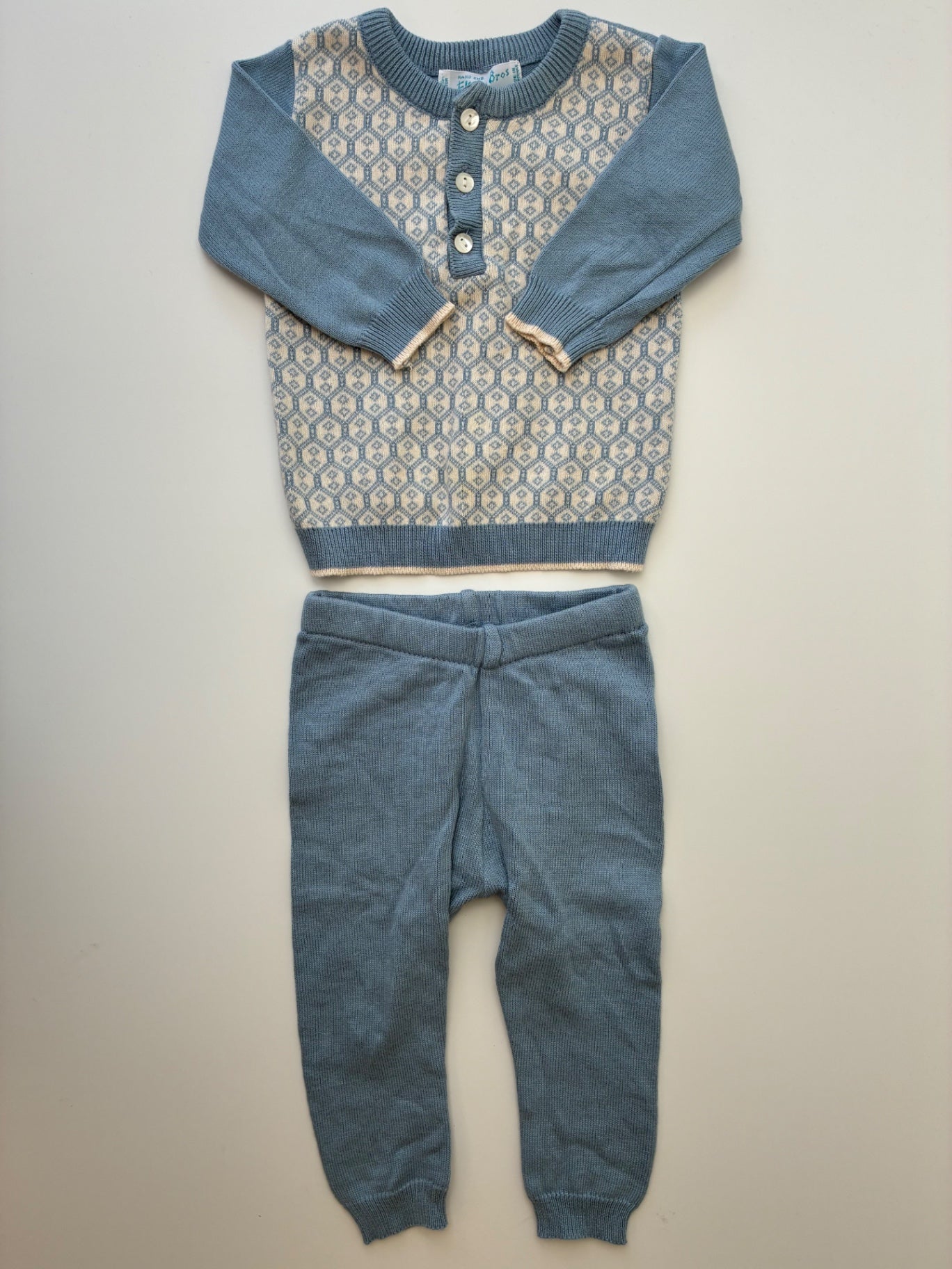 Feltman Brothers 2 Piece Ensemble - Blue 100% Cotton Knit Sweater + Leggings | size 3 Months