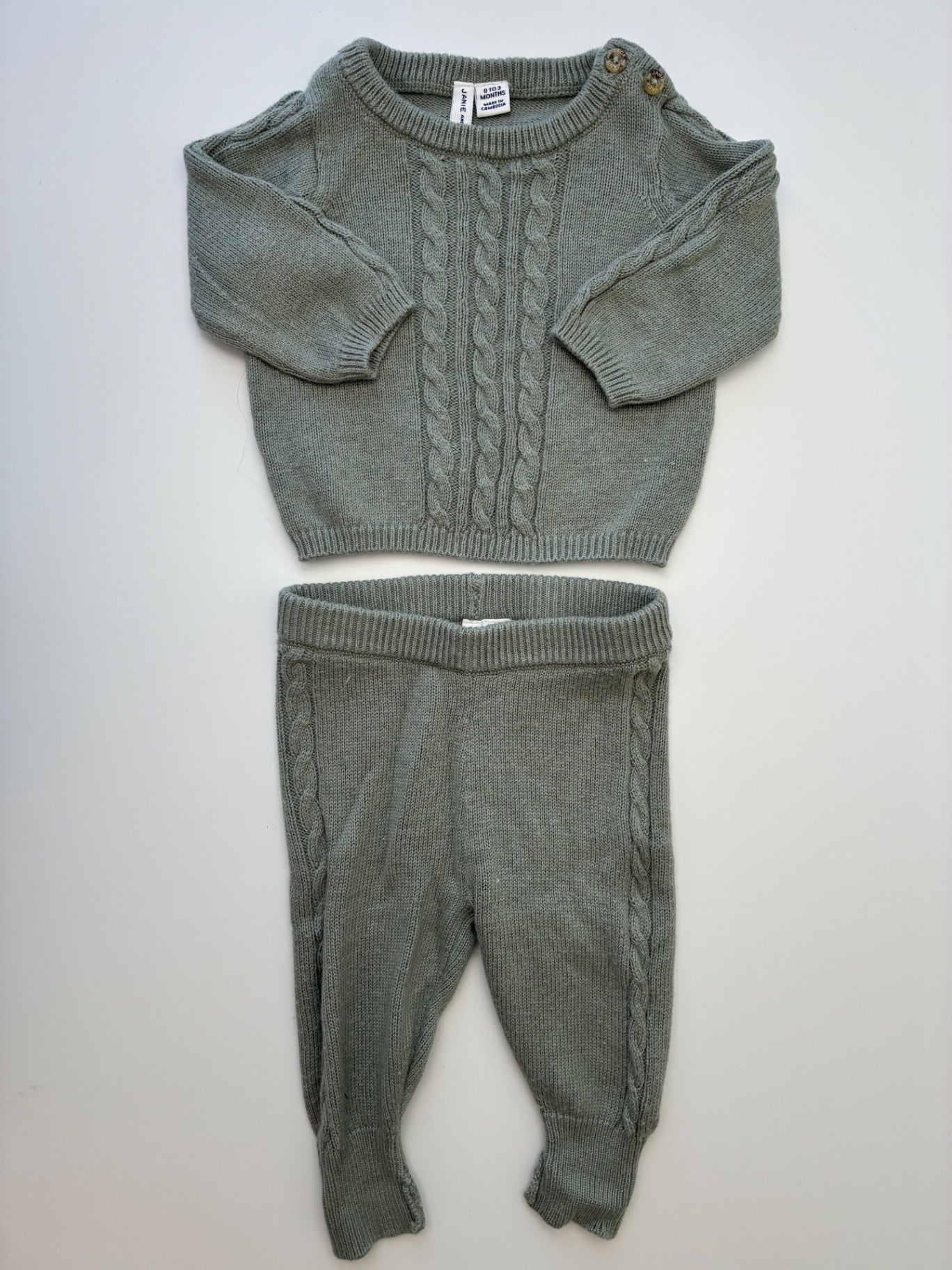 Janie and Jack 2 Piece Ensemble - Green Knit Sweater + Legigngs | size 0 - 3 Months