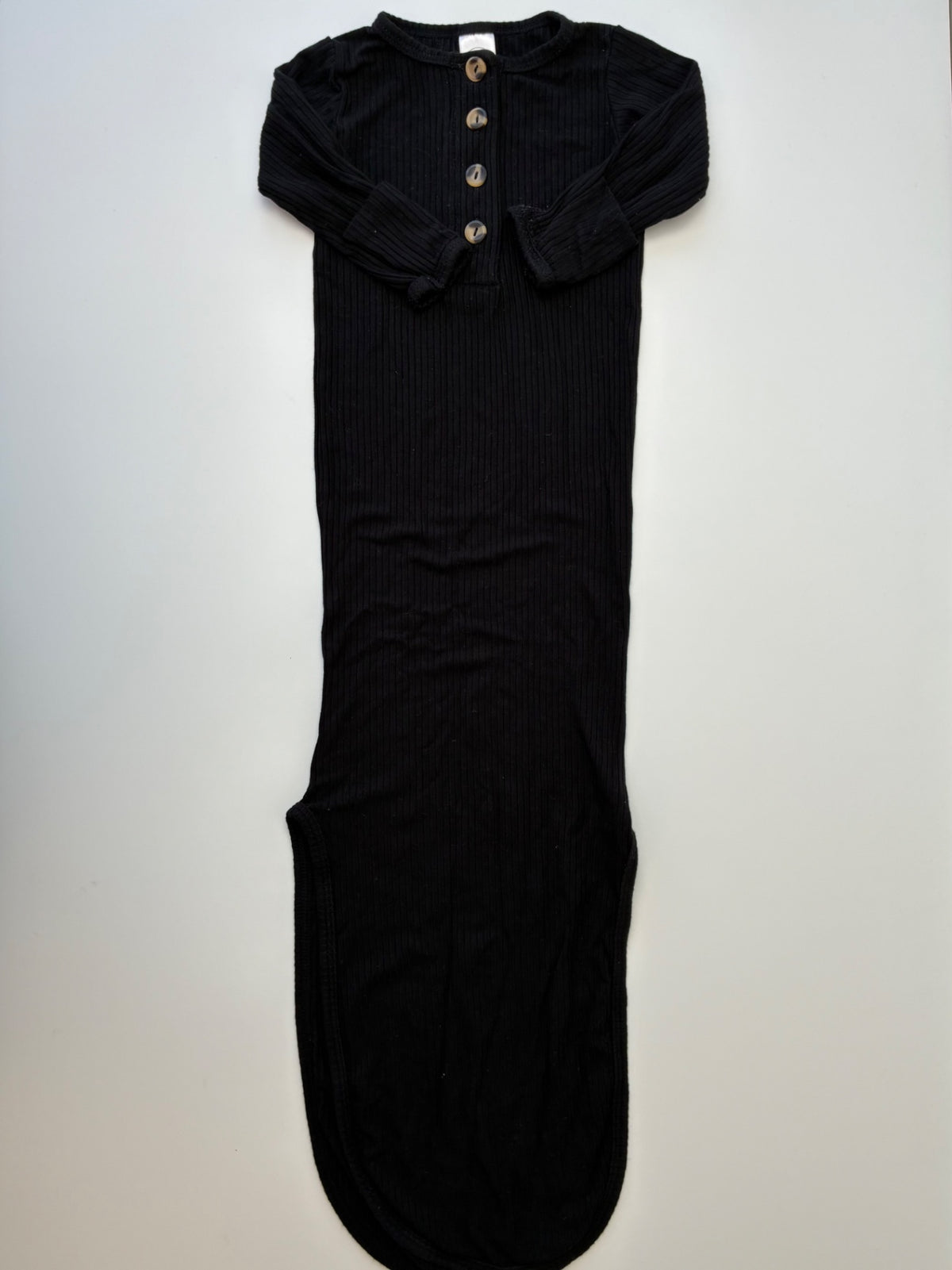 Lou Lou Onesie - Black Ribbed Knotted Gown | size Newborn