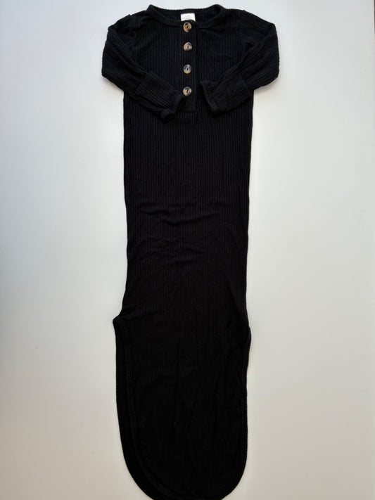 Lou Lou Onesie - Black Ribbed Knotted Gown | size Newborn