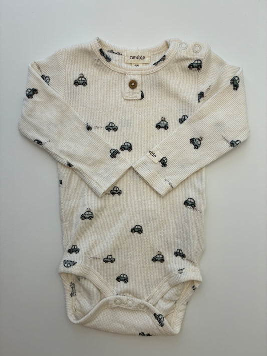 Newbie Onesie - Cream Waffle Knit Cars | size 4 - 6 Months