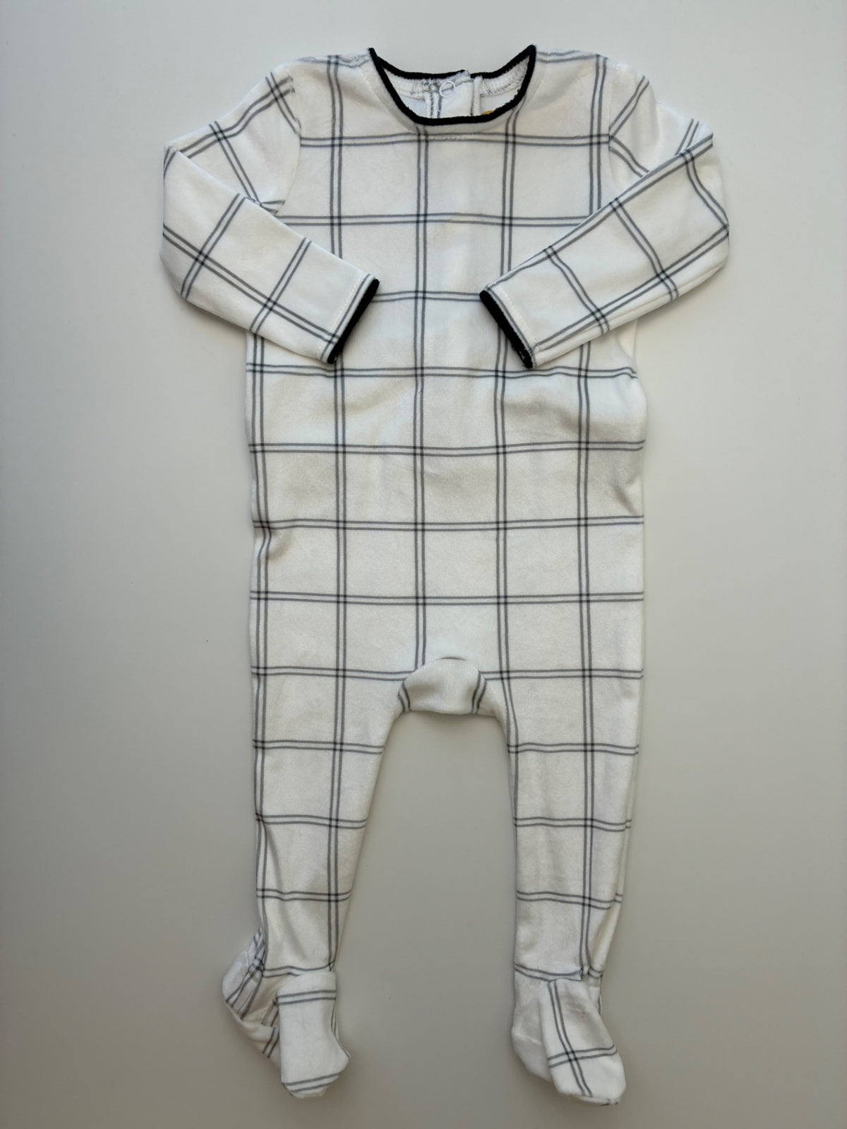 Le Bourdon Onesie - White Plaid Fleece | size 6 Months
